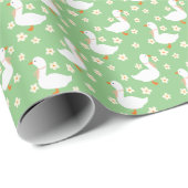 Witte Gans en Daisies Dank U Groen Cadeaupapier (Rol Hoek)