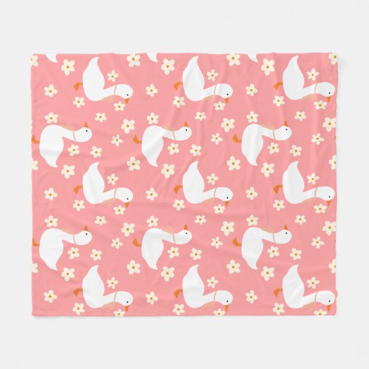 Witte Gans en Daisies Dank u Roze Fleece Deken (Voorkant (Horizontaal))