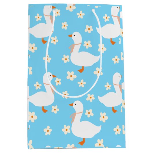 Witte Gans en Daisies Medium Cadeauzakje (Voorkant)