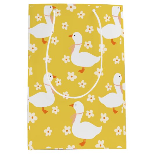 Witte Gans en Daisies Medium Cadeauzakje (Voorkant)