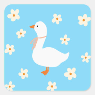 Witte Gans en Daisies Vierkante Sticker