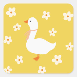 Witte Gans en Daisies Vierkante Sticker