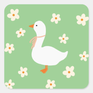 Witte Gans en Daisies Vierkante Sticker
