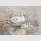 Witte Gans en Goslings Schilderij Decoupage Tissuepapier (Voorkant)