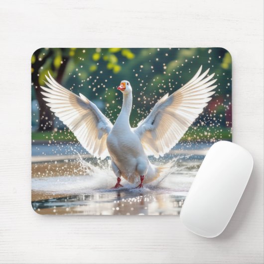 Witte gans in een spetterbad muismat (Met muis)