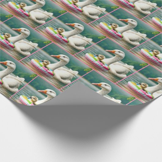 Witte Gans met Gosling in een opblaasbare ring Cadeaupapier (Hoek)