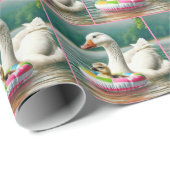 Witte Gans met Gosling in een opblaasbare ring Cadeaupapier (Rol Hoek)