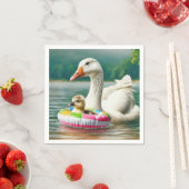 Witte Gans met Gosling in een opblaasbare ring Servet (Insitu)