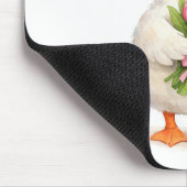 Witte gans met roze tulpboeket muismat (Hoek)