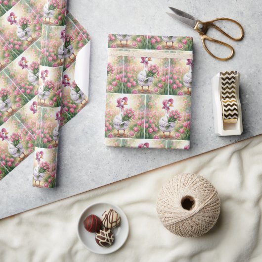 Witte Gans Met Roze Tulpen Cadeaupapier (Crafts)