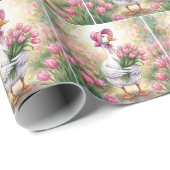 Witte Gans Met Roze Tulpen Cadeaupapier (Rol Hoek)