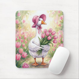 Witte Gans Met Roze Tulpen Muismat