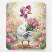 Witte Gans Met Roze Tulpen Muismat (Voorkant)
