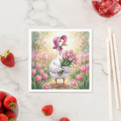 Witte Gans Met Roze Tulpen Servet (Insitu)