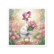 Witte Gans Met Roze Tulpen