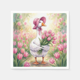 Witte Gans Met Roze Tulpen Servet