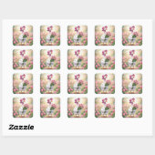 Witte Gans Met Roze Tulpen Vierkante Sticker (Vel)