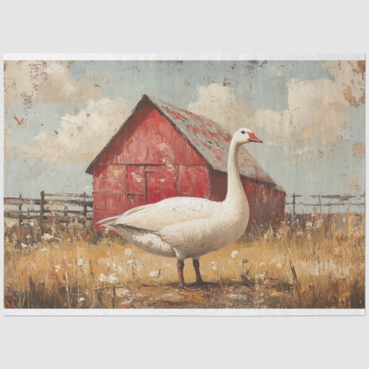 Witte Gans Rood Schuur Kunstwerk Decoupage Tissuepapier (Voorkant)