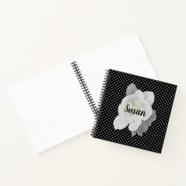 Witte Gardenia Bloem op zwart-witte Polka Dot Notitieboek