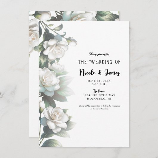 Witte Gardenia Bloemen Elegant Bloemen Bruiloft Kaart (Voorkant / Achterkant)