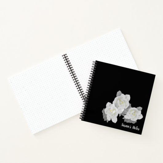 Witte Gardenia bloemen op zwart Notitieboek (Binnen)