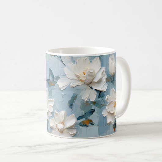 Witte Gardenia Bloemen Patroon Koffiemok (Voorkant rechts)