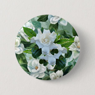 Witte Gardenia Bloemen Ronde Button 5,7 Cm