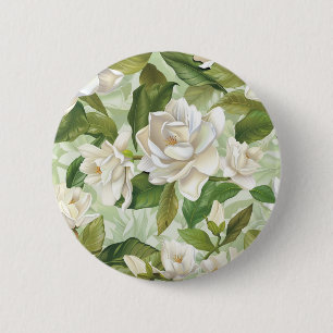 Witte Gardenia Bloemen Ronde Button 5,7 Cm
