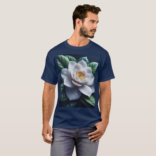 Witte Gardenia Bloemen T-shirt (Voorkant volledig)