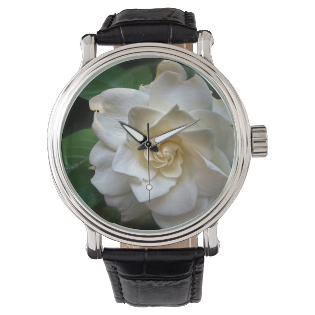 Witte Gardenia Bloemenhorloge Horloge (Voorkant)
