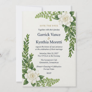 Witte Gardenia, Buxus & Varens Botanische Eleganti Kaart