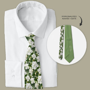 Witte Gardenia Floral gepersonaliseerd Stropdas