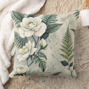Witte Gardenia Salie Varens Bos Bloemmotief Kussen
