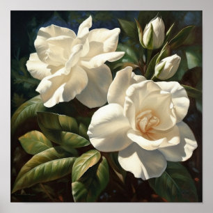 Witte Gardenias Bloemenkunst Print Poster