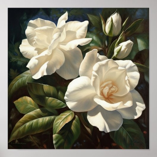 Witte Gardenias Bloemenkunst Print Poster (Voorkant)