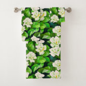 Witte Gardenia's en Jade Groene Bladeren Bad Handdoek (Insitu)