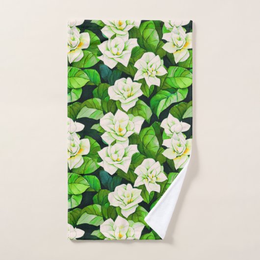 Witte Gardenia's en Jade Groene Bladeren Bad Handdoek (Handdoek)