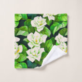 Witte Gardenia's en Jade Groene Bladeren Bad Handdoek (Wasdoekje)