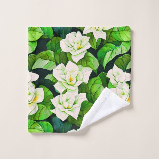 Witte Gardenia's en Jade Groene Bladeren Bad Handdoek (Wasdoekje)