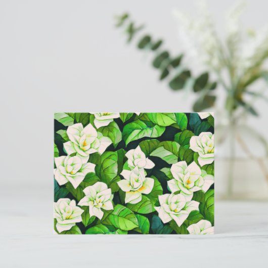 Witte Gardenia's en Jade Groene Bladeren Briefkaart (Staand voorkant)