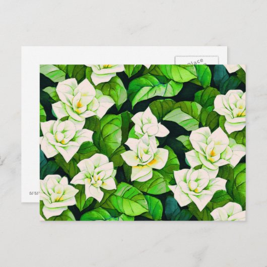 Witte Gardenia's en Jade Groene Bladeren Briefkaart (Voorkant / Achterkant)