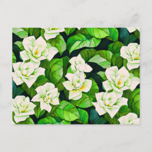 Witte Gardenia's en Jade Groene Bladeren Briefkaart