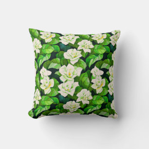 Witte Gardenia's en Jade Groene Bladeren Kussen