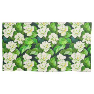 Witte Gardenia's en Jade Groene Bladeren Kussensloop