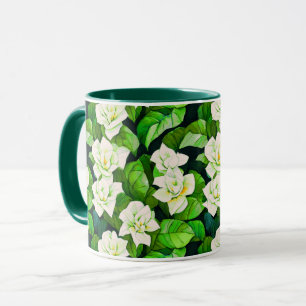 Witte Gardenia's en Jade Groene Bladeren Mok