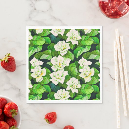 Witte Gardenia's en Jade Groene Bladeren Servet (Insitu)