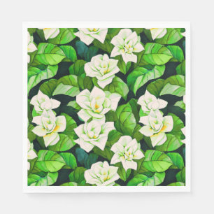 Witte Gardenia's en Jade Groene Bladeren Servet