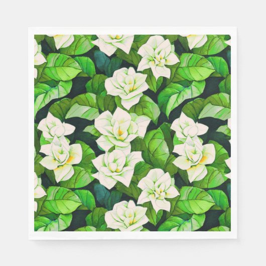Witte Gardenia's en Jade Groene Bladeren Servet (Voorkant)