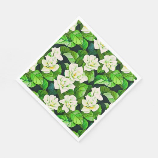 Witte Gardenia's en Jade Groene Bladeren Servet (Hoek)