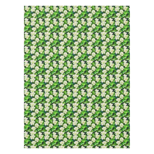 Witte Gardenia's en Jade Groene Bladeren Tafelkleed (Voorkant)